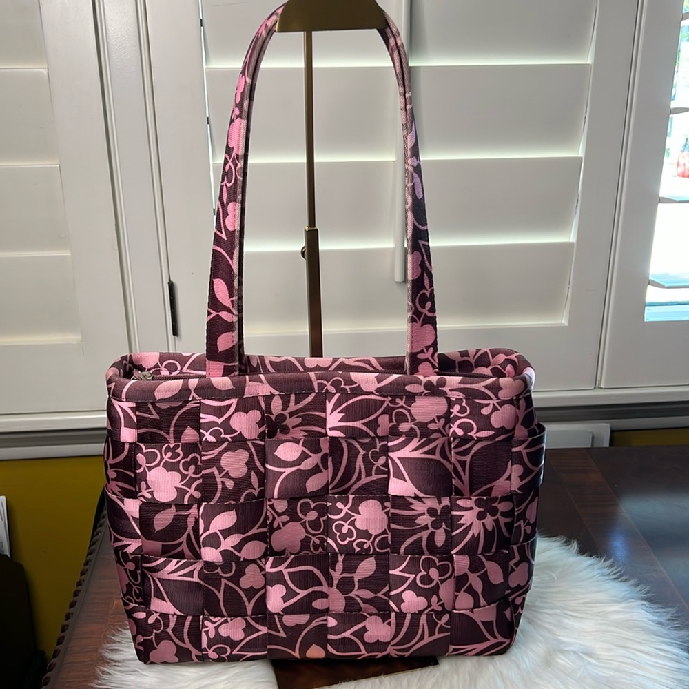HARVEYS Seatbelt Classic Brown & Pink Leaf and Florals Shoulder Bag Vintage EC - Picture 4 of 17